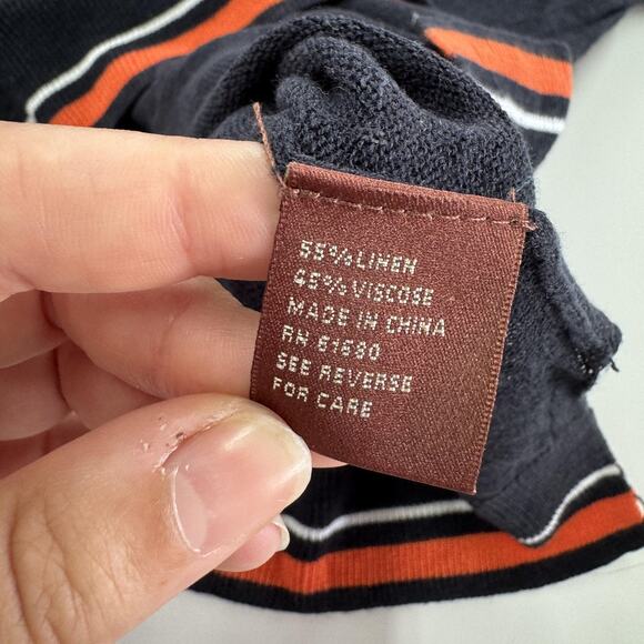 525 America Sweater Womens XS Blue Black‎ Striped V Neck Linen Blend Pullover - Picture 4 of 7